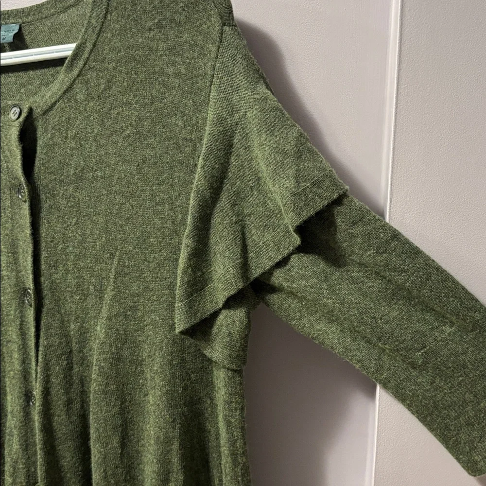 Anthropologie Left of Center Ruffle Sleeve Cardigan Wool Cashmere Sweater Medium - Picture 7 of 7